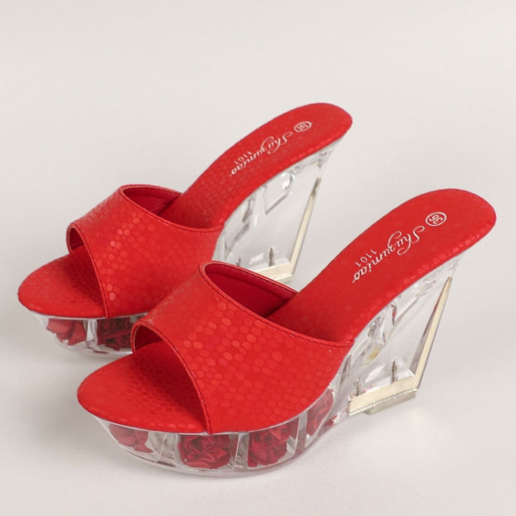 Women Summer 10cm Wedge High Heels Crystal Bottom Sandals Party Dance Shoes, Size: 38