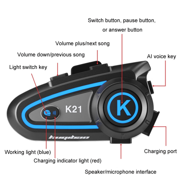 KUQIBAO Motorcycle Helmet Long-lasting Waterproof Bluetooth-compatible Headset with Light