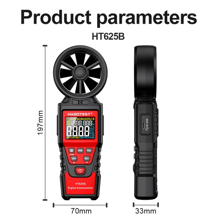 HABOTEST Handheld High-Precision Digital Anemometer With USB - HT625B