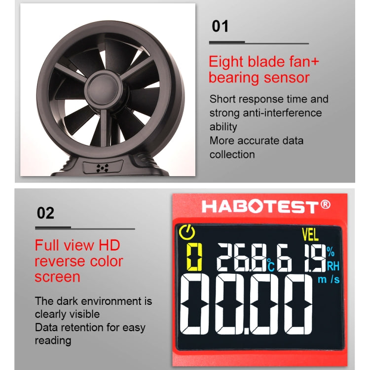 HABOTEST Handheld High-Precision Digital Anemometer With USB - HT625B