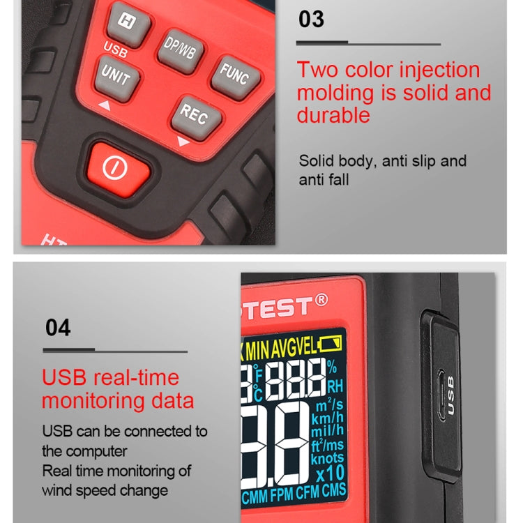 HABOTEST Handheld High-Precision Digital Anemometer With USB - HT625B