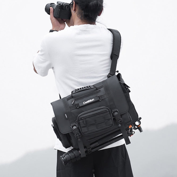Cwatcun D115 Shoulder Crossbody Waterproof Leather Film DSLR Camera Bag, Color: Black Medium