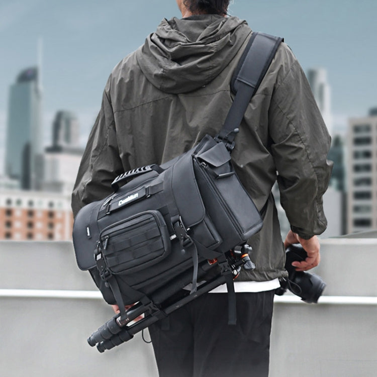 Cwatcun D115 Shoulder Crossbody Waterproof Leather Film DSLR Camera Bag, Color: Black Medium