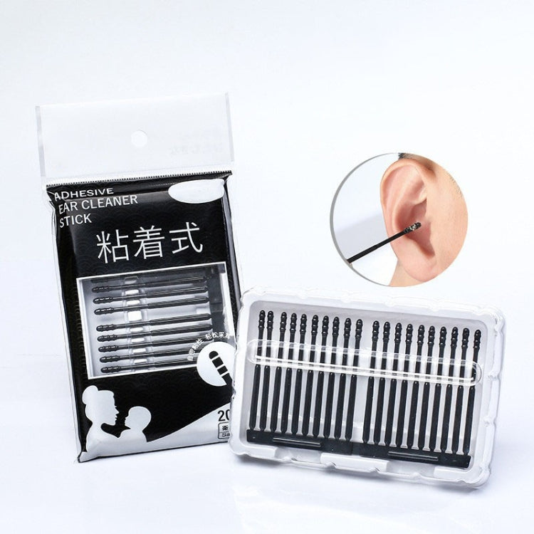 20pcs /box Spiral Sticky Ear Cleaning Cotton Swab Disposable Ear Cleaning Spoon - Black