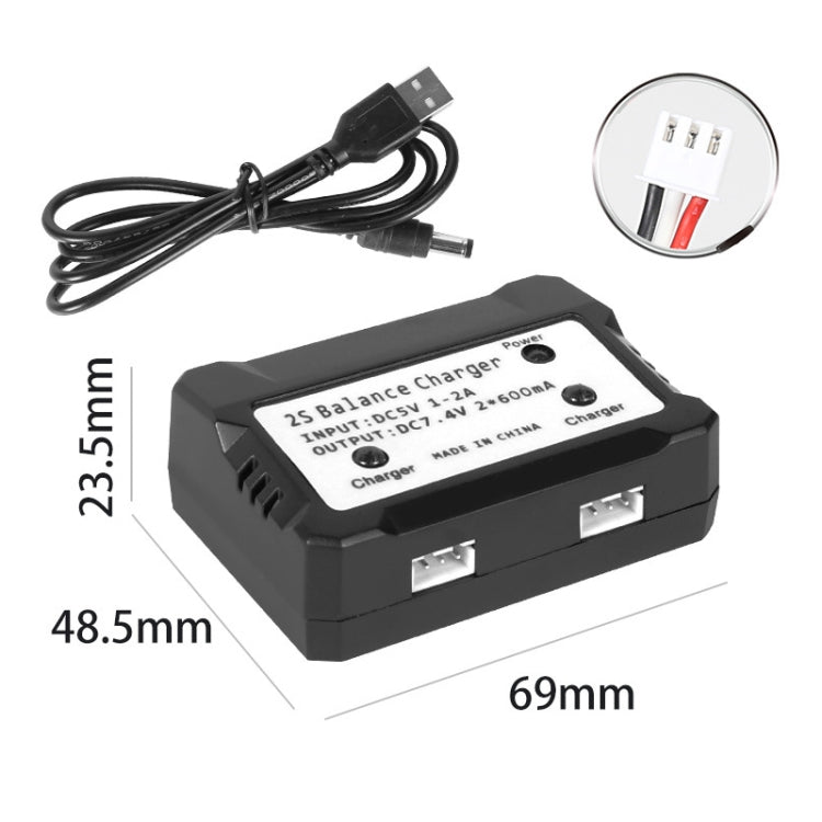 One-To-Two 7.4V Lithium Battery Overcharge Protection USB Charger With Light - XH-3P Plug