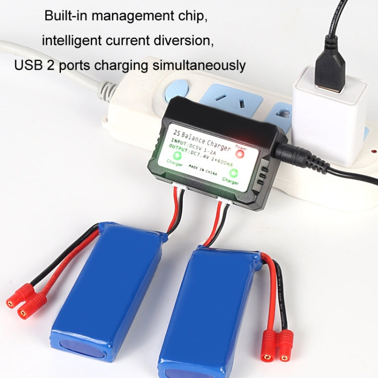 One-To-Two 7.4V Lithium Battery Overcharge Protection USB Charger With Light - XH-3P Plug
