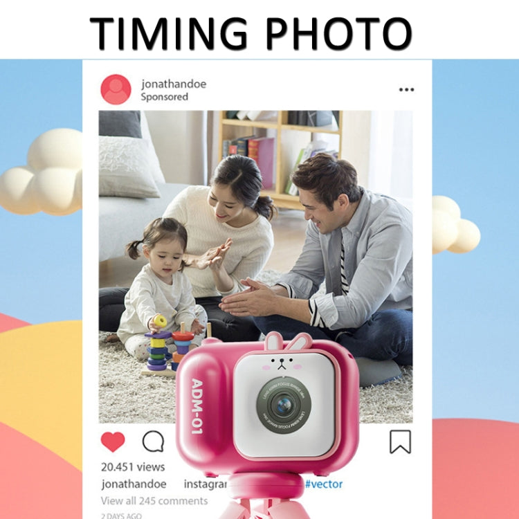 2.4 Inch IPS Screen 48MP Dual Lens Kids Digital Camera Mini Video Camera With 64G TF Card Pink Bunny
