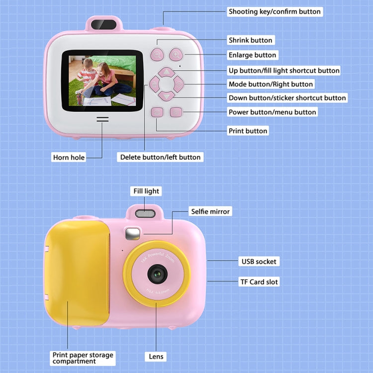 2.4-Inch Smart Digital Kids Thermal Printing Camera With Printing Paper, Color: 503AF Blue Focus