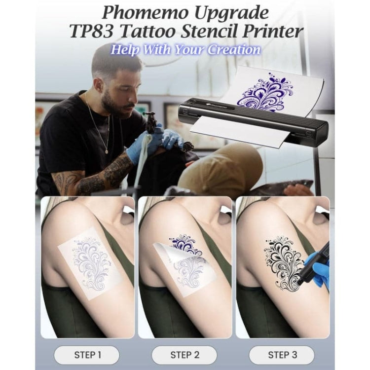 Phomemo TP83-BK Wireless Tattoo Stencil Printer With 10pcs Transfer Paper - Black