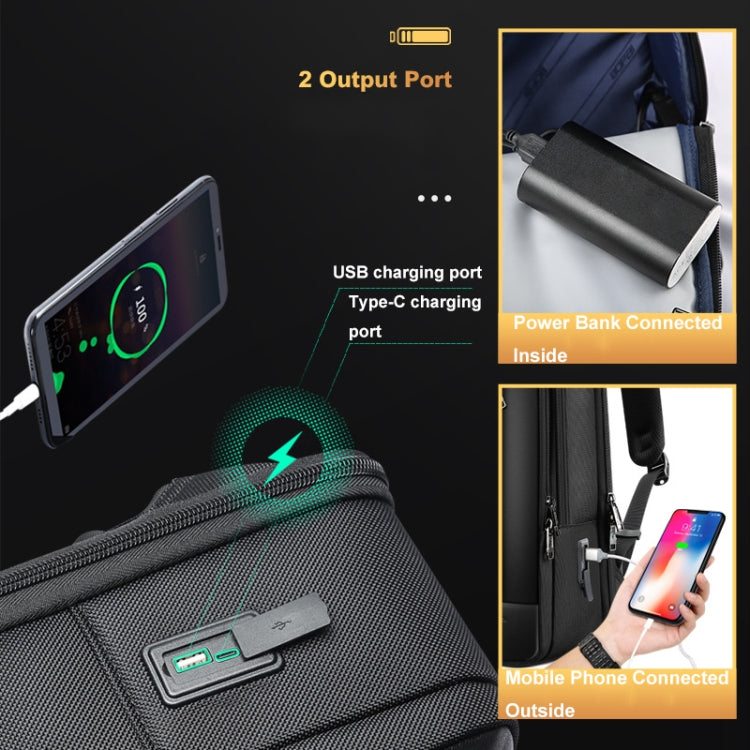 Bopai 61-51011 Large-Capacity Waterproof Business Laptop Backpack With USB+Type-C Port - Black