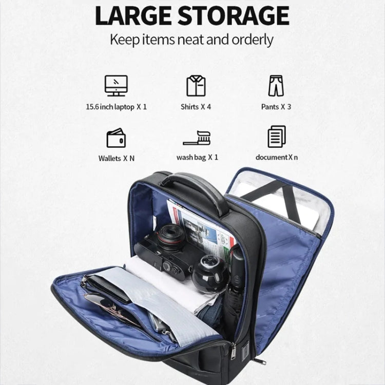 Bopai 61-51011 Large-Capacity Waterproof Business Laptop Backpack With USB+Type-C Port - Black
