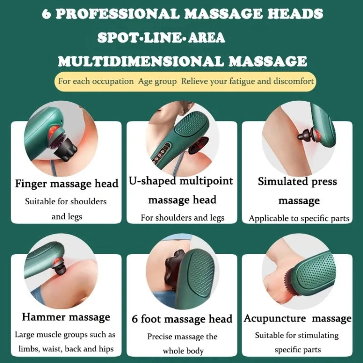 6 In 1 Handheld Body Massager 15 Modes Heating Vibration Massage Stick - Green