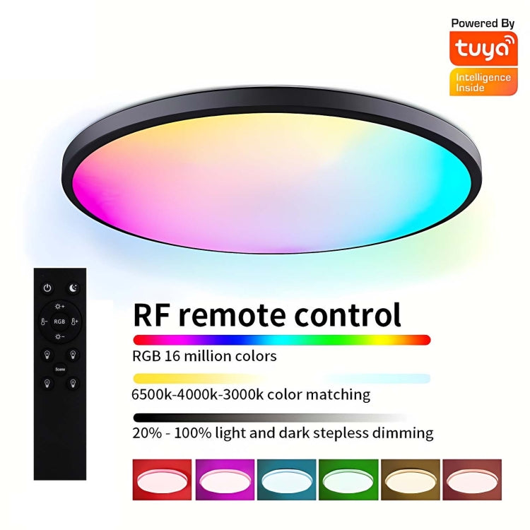 24W 30cm RGBCW Full Color Smart WiFi Tuya Ceiling Light with Remote Control  - Black