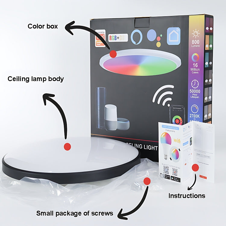 24W 30cm RGBCW Full Color Smart WiFi Tuya Ceiling Light with Remote Control  - Black