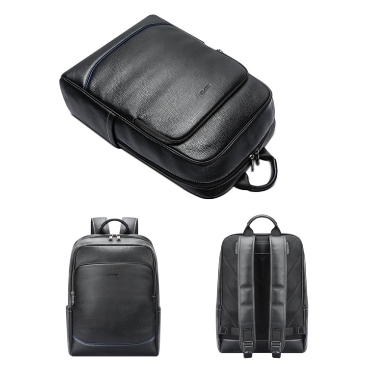 Bopai 61-121671A Top-Layer Cowhide Large-Capacity Casual Business Laptop Backpack - Black