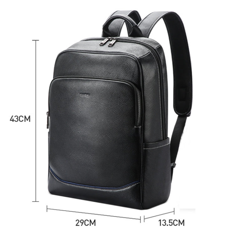 Bopai 61-121671A Top-Layer Cowhide Large-Capacity Casual Business Laptop Backpack - Black