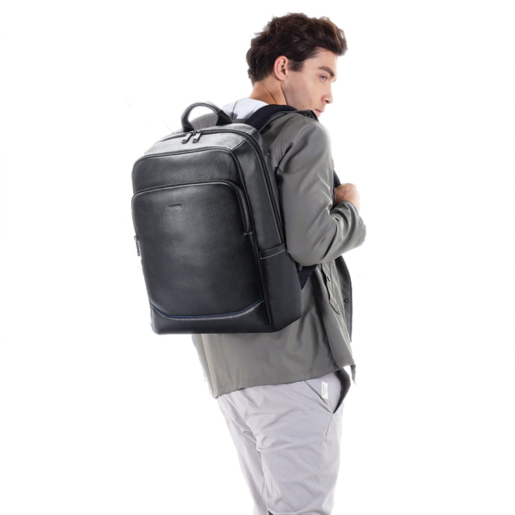 Bopai 61-121671A Top-Layer Cowhide Large-Capacity Casual Business Laptop Backpack - Black