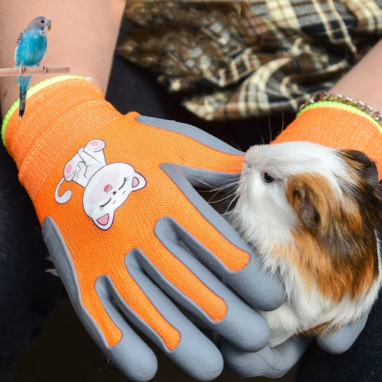 1pair TPE Children Cartoon Gloves Hamster Parrot Anti-scratch Bite Student Gardening Protective Anti-slip Wear-resistant Gloves, Size: L Orange