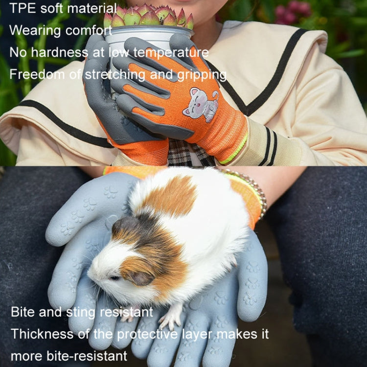 1pair TPE Children Cartoon Gloves Hamster Parrot Anti-scratch Bite Student Gardening Protective Anti-slip Wear-resistant Gloves, Size: S Yellow
