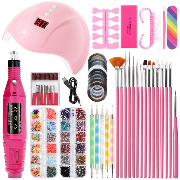 USB Plug-in Seashell Nail Lamp Mini UV Light Therapy Lamp Nail Polishers Stick Diamonds Tool Set - Rose Red