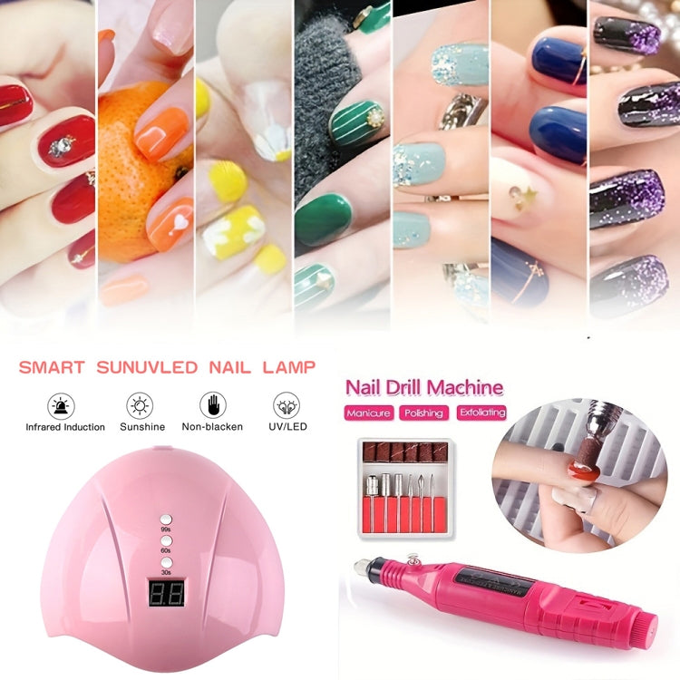 USB Plug-in Seashell Nail Lamp Mini UV Light Therapy Lamp Nail Polishers Stick Diamonds Tool Set - Rose Red