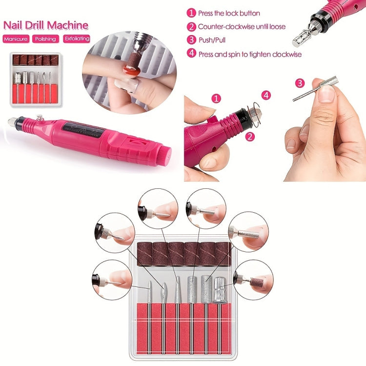 USB Plug-in Seashell Nail Lamp Mini UV Light Therapy Lamp Nail Polishers Stick Diamonds Tool Set - Rose Red