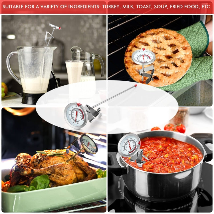 30cm Long Stem Stainless Steel Thermometer with Pot Clip for Frying, Cooking, Turkey, Food, Milk