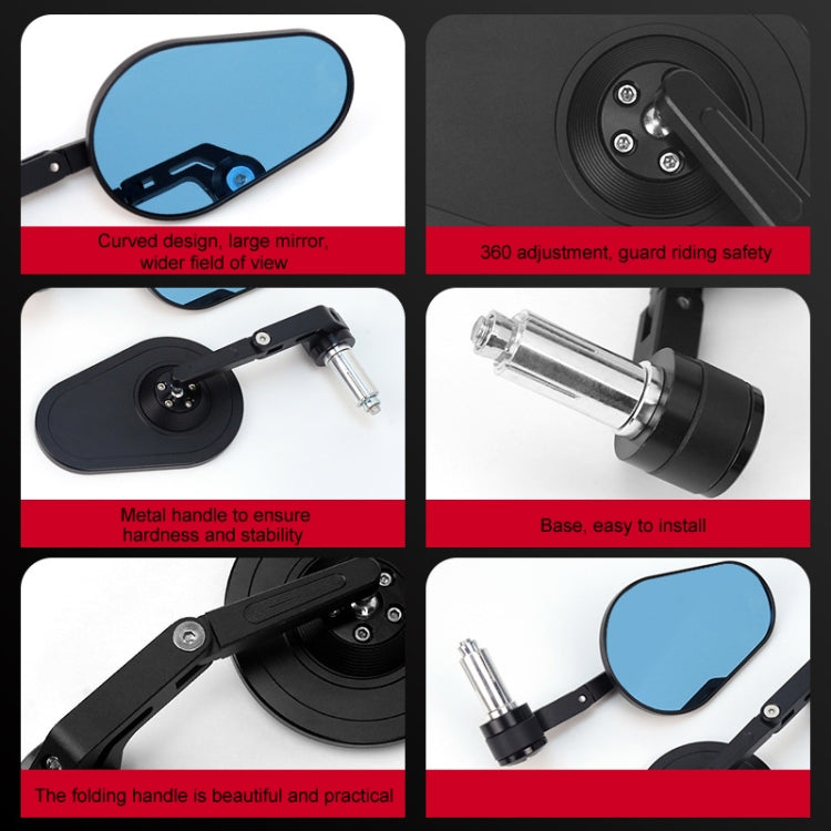 Motorcycle Aluminum Alloy Foldable Rearview Mirror - Black