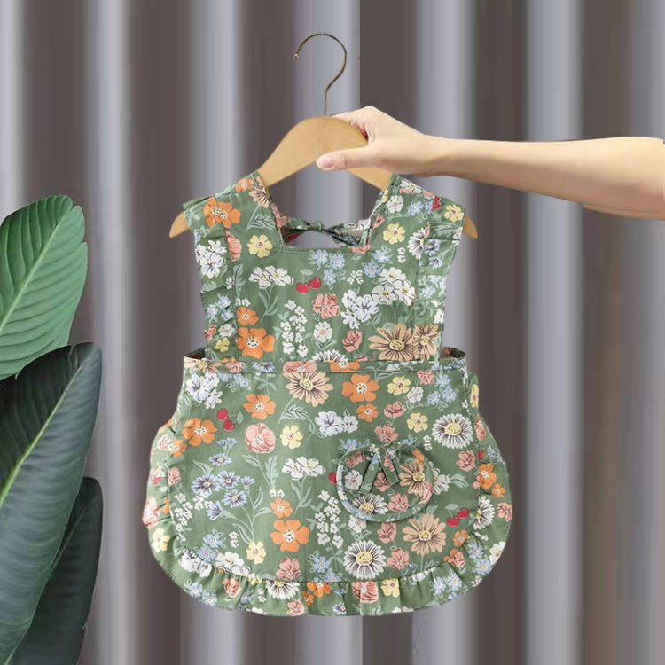 Children Summer Sleeveless Bibs Flowery Eating Reversible Clothes, Style: Green Flower