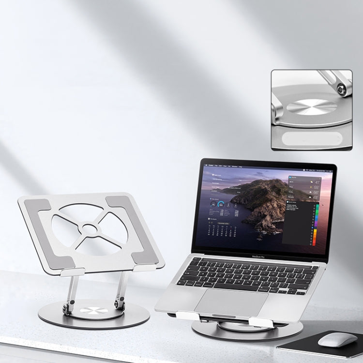 Aluminum Alloy Laptop Stand Notebook Riser with 360 Degree Rotating Base, - Silver
