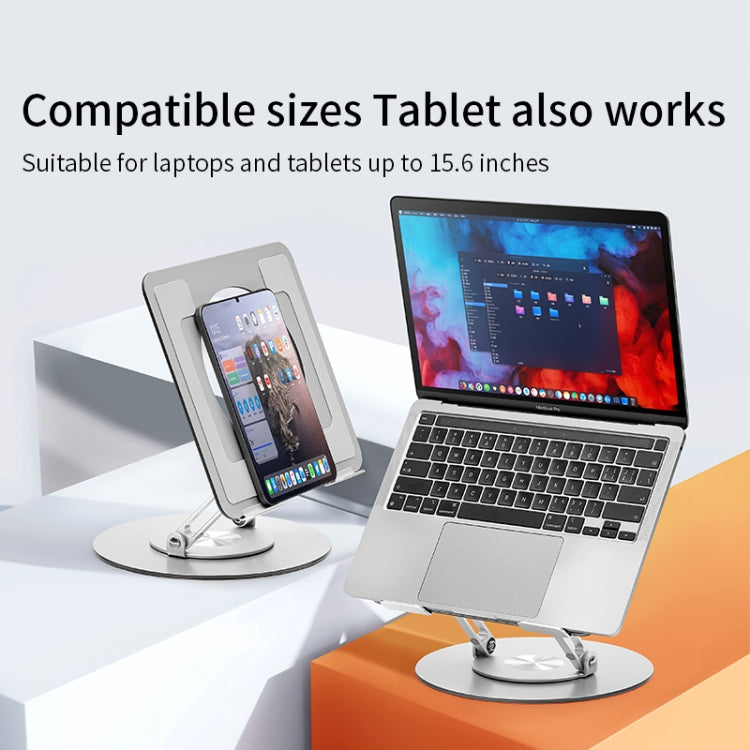 Aluminum Alloy Laptop Stand Notebook Riser with 360 Degree Rotating Base, - Silver