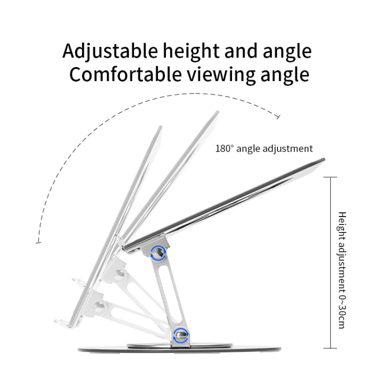 Aluminum Alloy Laptop Stand Notebook Riser with 360 Degree Rotating Base, - Silver