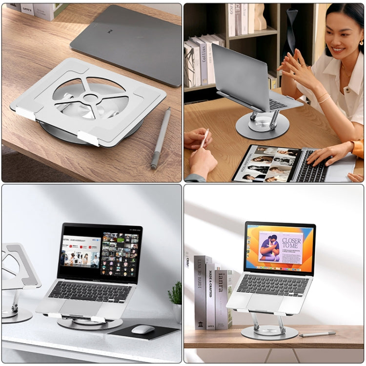 Aluminum Alloy Laptop Stand Notebook Riser with 360 Degree Rotating Base, - Silver