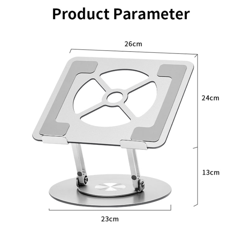 Aluminum Alloy Laptop Stand Notebook Riser with 360 Degree Rotating Base, - Silver