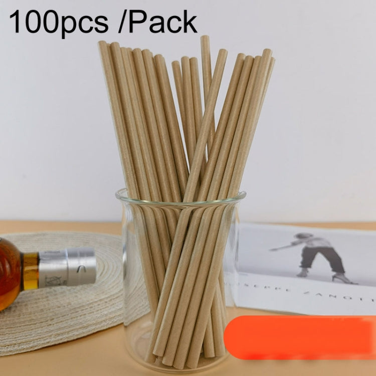 100pcs /Pack 6x197mm Disposable Paper Straws Biodegradable Party Drinking Straws Dessert Table Decoration Prop, Color: Kraft Paper