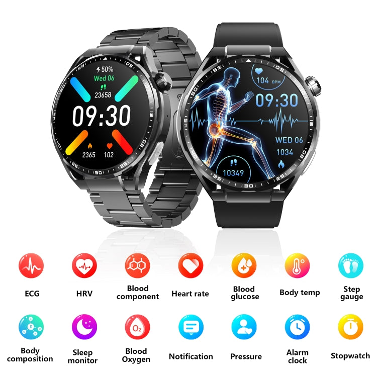F200 Smart Health Watch ECG Electrocardiogram Blood Sugar Monitoring 1.55 Inch Round Screen, Color: Black Gray Silicone
