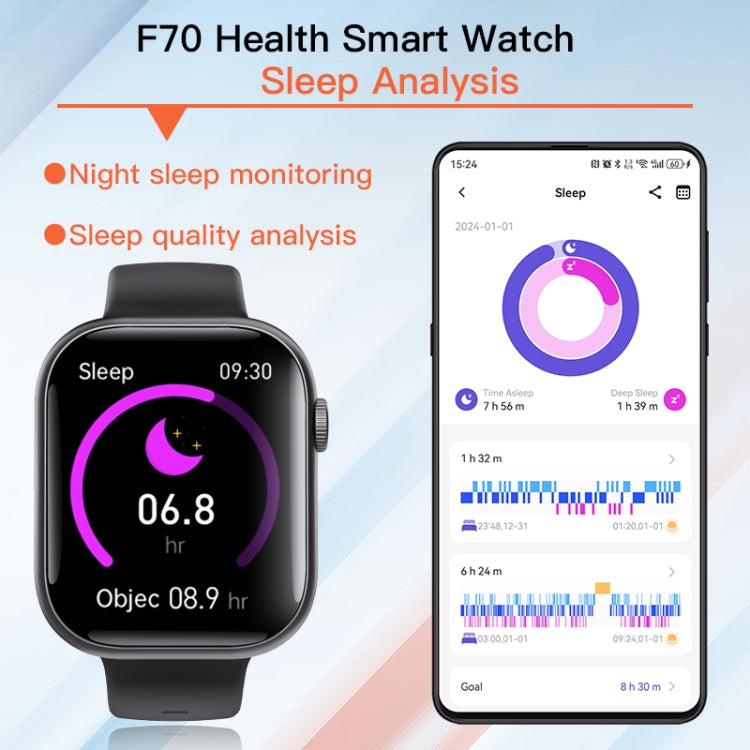 F70  2.1 Inch Screen Smart Watch With Blood Sugar/Blood Oxygen Monitoring /SOS Alarm/100+ Sports Modes, Color: Black Pink
