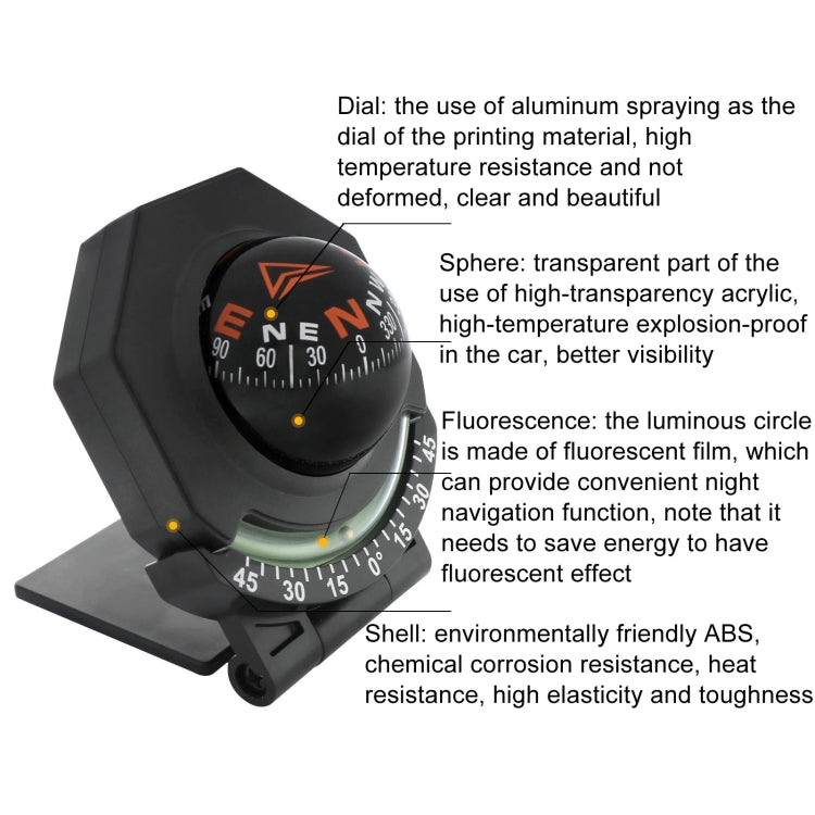 2 In 1 Car Compass With Slope Gauge Foldable High Precision Guide Ball - English Version