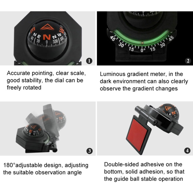 2 In 1 Car Compass With Slope Gauge Foldable High Precision Guide Ball - English Version