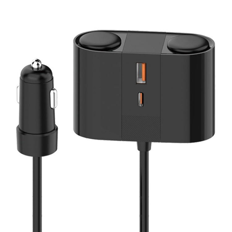 S-46 45W Rotating Dual Cigarette Lighter Extension Port Car Charger - Black