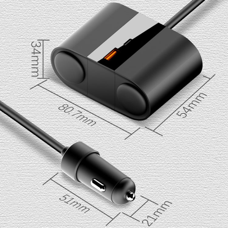 S-46 45W Rotating Dual Cigarette Lighter Extension Port Car Charger - Black