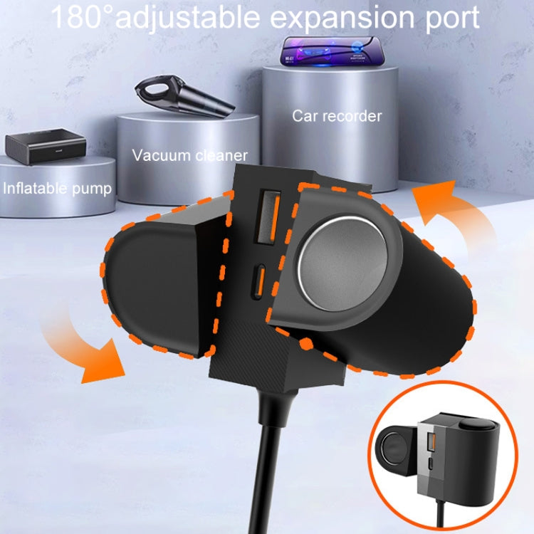 S-46 45W Rotating Dual Cigarette Lighter Extension Port Car Charger - Black