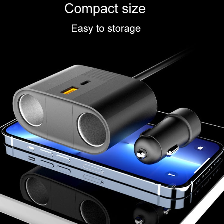 S-46 45W Rotating Dual Cigarette Lighter Extension Port Car Charger - Black