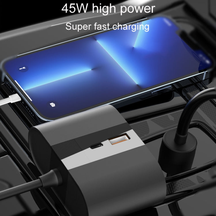 S-46 45W Rotating Dual Cigarette Lighter Extension Port Car Charger - Black