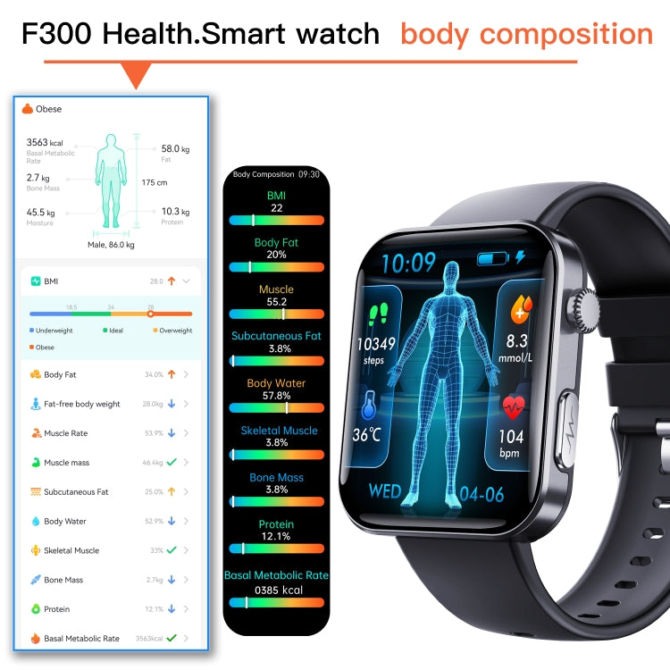F300  2.1-Inch Screen Smart Watch Supports Bluetooth Calls/ECG/Blood Composition Analysis/50+ Sports Modes, Color: Black Leather