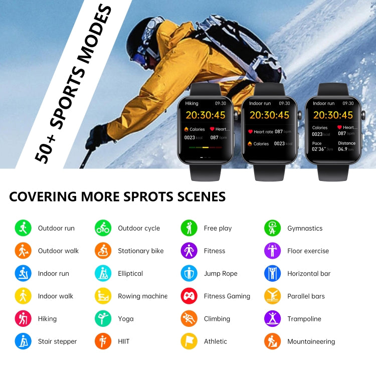 F300  2.1-Inch Screen Smart Watch Supports Bluetooth Calls/ECG/Blood Composition Analysis/50+ Sports Modes, Color: Black Leather