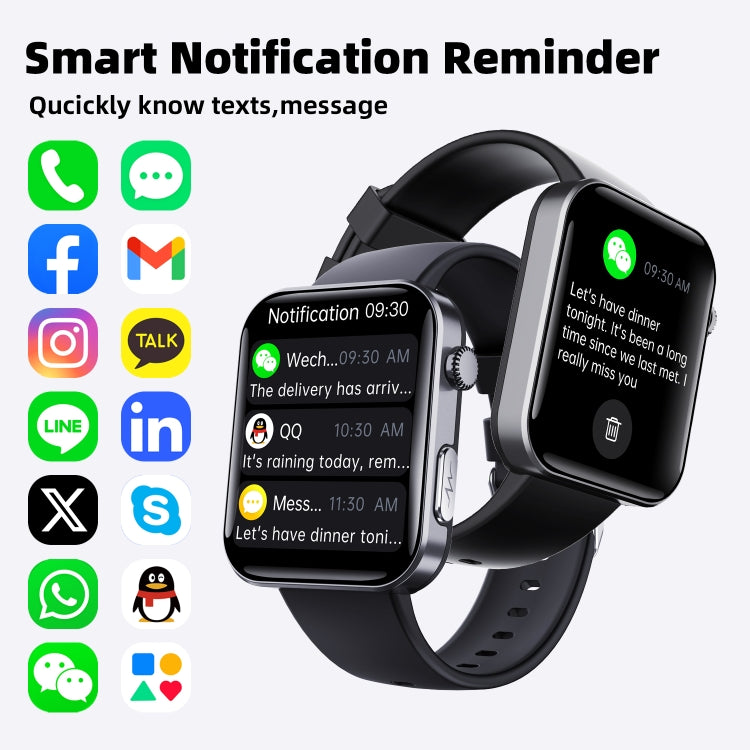 F300  2.1-Inch Screen Smart Watch Supports Bluetooth Calls/ECG/Blood Composition Analysis/50+ Sports Modes, Color: Black Milan