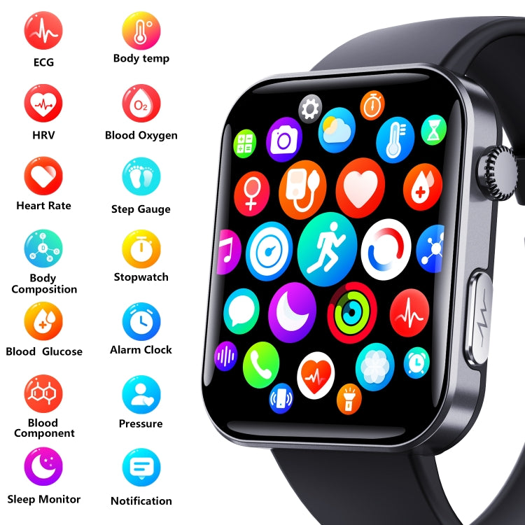 F300  2.1-Inch Screen Smart Watch Supports Bluetooth Calls/ECG/Blood Composition Analysis/50+ Sports Modes, Color: Black Leather