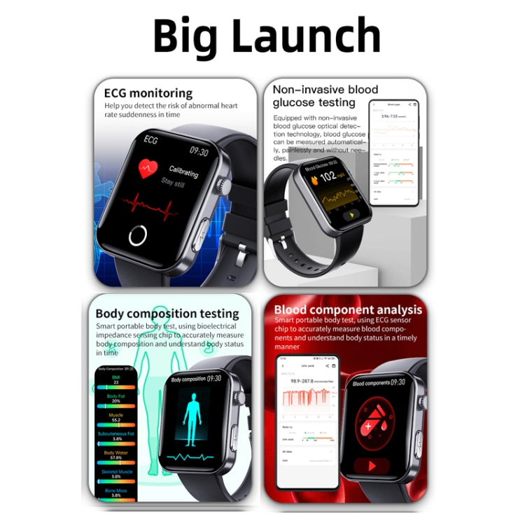 F300  2.1-Inch Screen Smart Watch Supports Bluetooth Calls/ECG/Blood Composition Analysis/50+ Sports Modes, Color: Black Leather