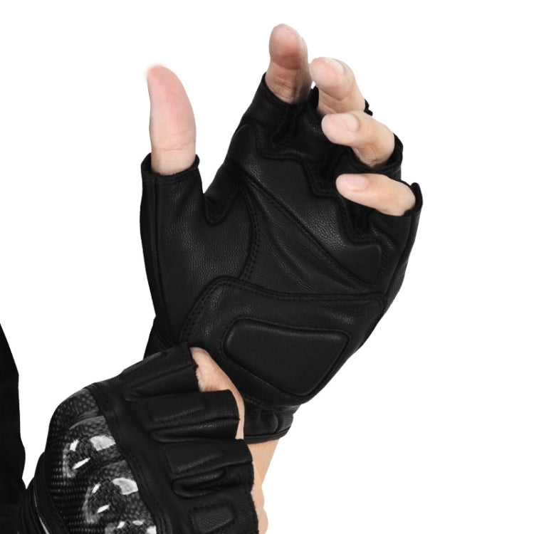 SULAITE Motorcycle Sheepskin Carbon Fiber Breathable Half-finger Riding Gloves, Size: M - Black